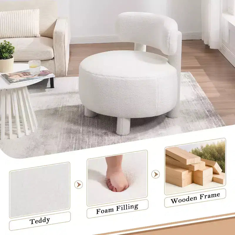 Poltrona moderna rotonda con schienale curvo, spessa imbottitura, gambe in legno, comoda sedia per leggere, per soggiorno, camera da letto