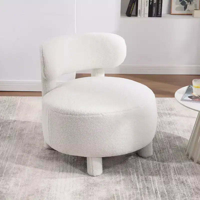 Poltrona moderna rotonda con schienale curvo, spessa imbottitura, gambe in legno, comoda sedia per leggere, per soggiorno, camera da letto