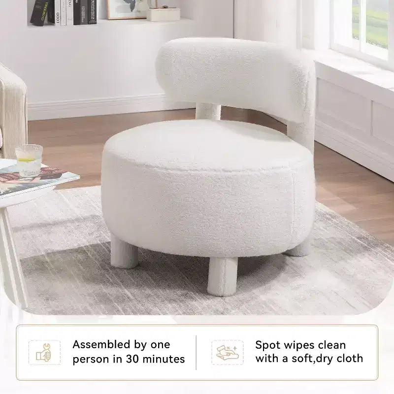 Poltrona moderna rotonda con schienale curvo, spessa imbottitura, gambe in legno, comoda sedia per leggere, per soggiorno, camera da letto