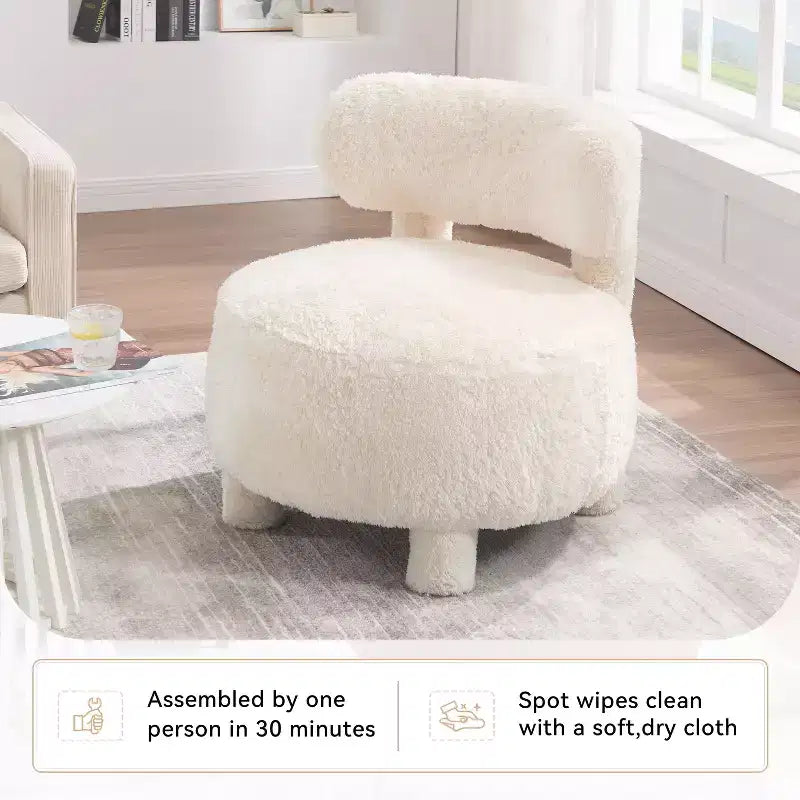 Poltrona moderna rotonda con schienale curvo, spessa imbottitura, gambe in legno, comoda sedia per leggere, per soggiorno, camera da letto