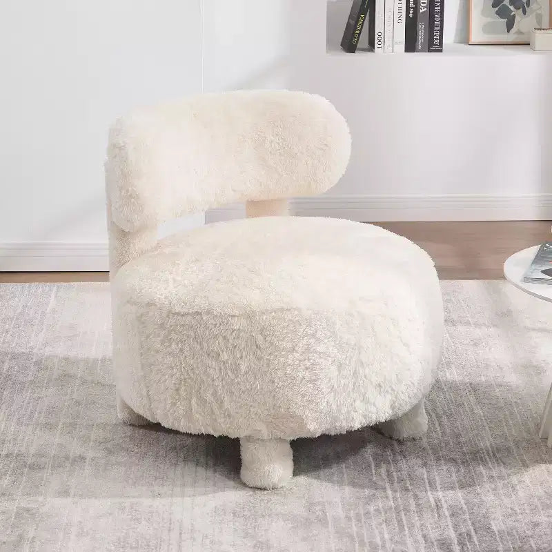 Poltrona moderna rotonda con schienale curvo, spessa imbottitura, gambe in legno, comoda sedia per leggere, per soggiorno, camera da letto