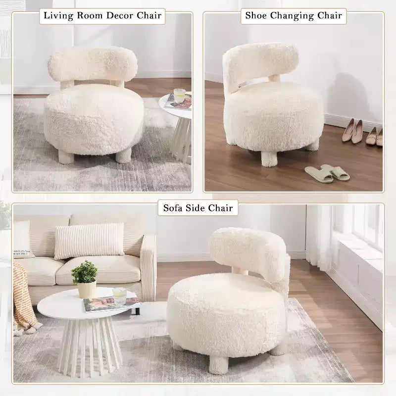 Poltrona moderna rotonda con schienale curvo, spessa imbottitura, gambe in legno, comoda sedia per leggere, per soggiorno, camera da letto