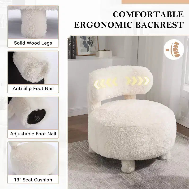 Poltrona moderna rotonda con schienale curvo, spessa imbottitura, gambe in legno, comoda sedia per leggere, per soggiorno, camera da letto