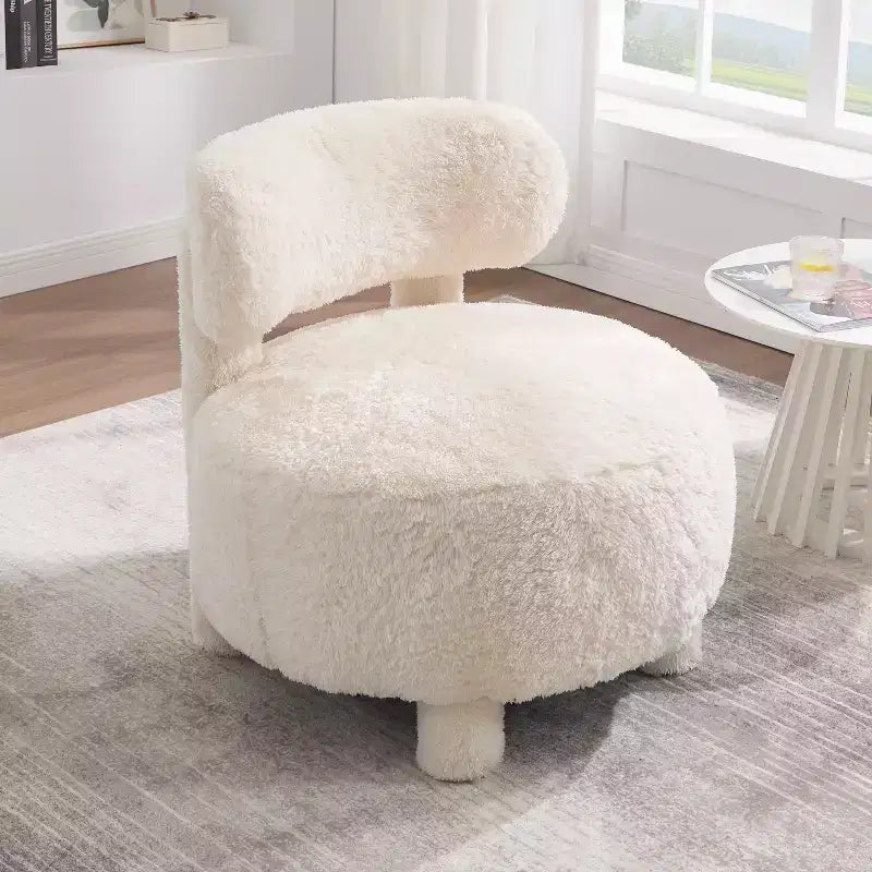 Poltrona moderna rotonda con schienale curvo, spessa imbottitura, gambe in legno, comoda sedia per leggere, per soggiorno, camera da letto