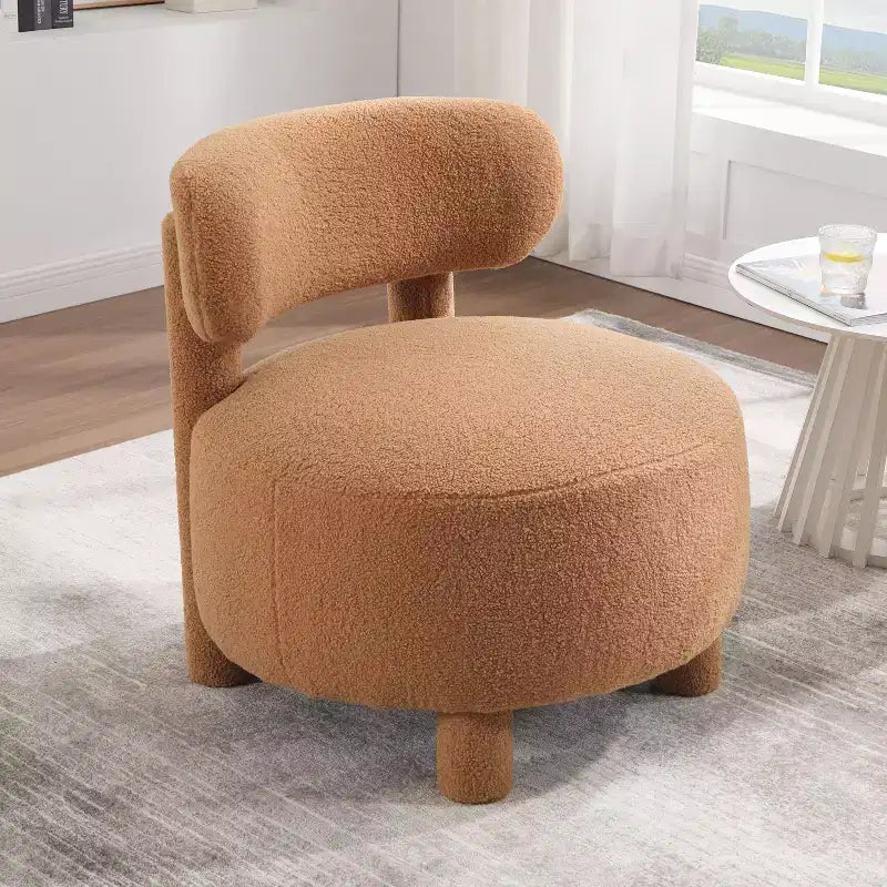 Poltrona moderna rotonda con schienale curvo, spessa imbottitura, gambe in legno, comoda sedia per leggere, per soggiorno, camera da letto