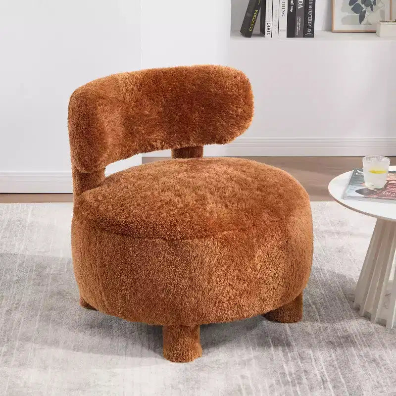 Poltrona moderna rotonda con schienale curvo, spessa imbottitura, gambe in legno, comoda sedia per leggere, per soggiorno, camera da letto