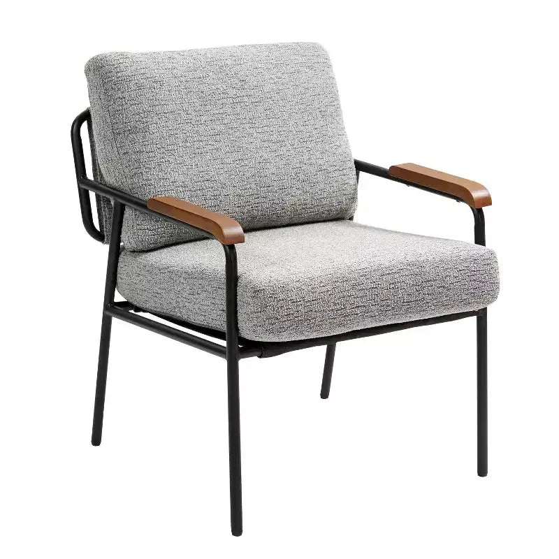 23 Poltrone moderne con braccioli in legno naturale Poltrona da lettura imbottita con struttura in metallo nero Poltrona lounge per soggiorno, camera da letto