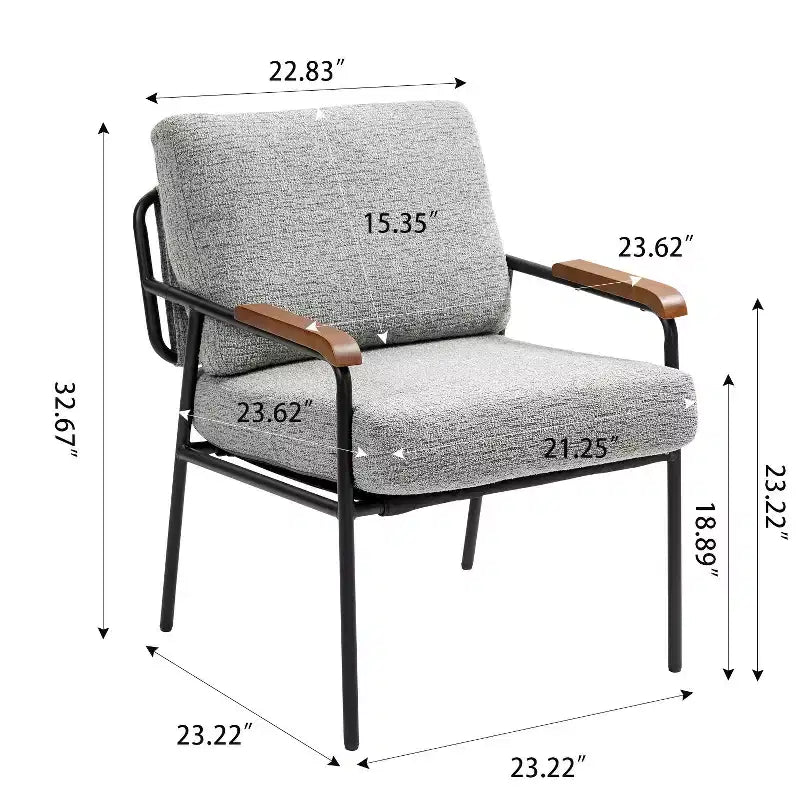 23 Poltrone moderne con braccioli in legno naturale Poltrona da lettura imbottita con struttura in metallo nero Poltrona lounge per soggiorno, camera da letto