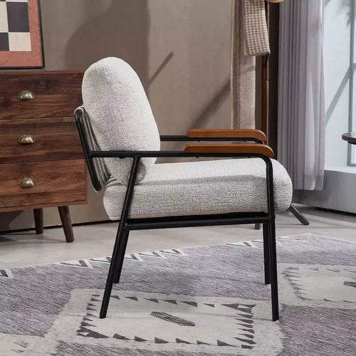 23 Poltrone moderne con braccioli in legno naturale Poltrona da lettura imbottita con struttura in metallo nero Poltrona lounge per soggiorno, camera da letto