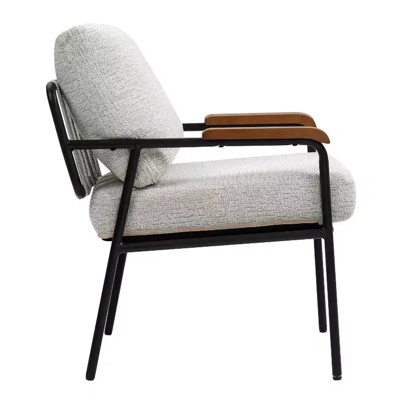 23 Poltrone moderne con braccioli in legno naturale Poltrona da lettura imbottita con struttura in metallo nero Poltrona lounge per soggiorno, camera da letto