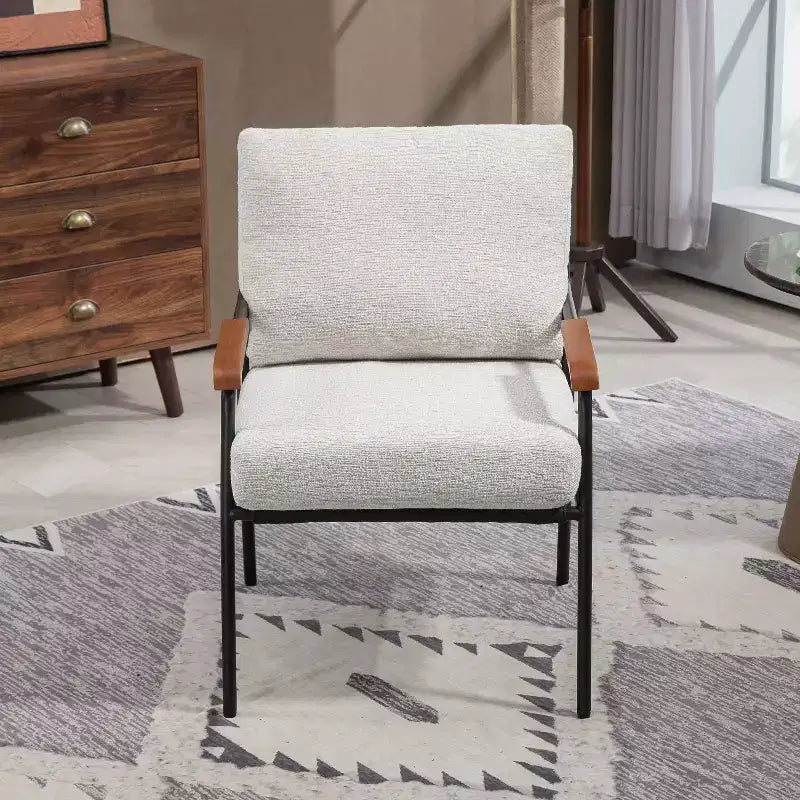 23 Poltrone moderne con braccioli in legno naturale Poltrona da lettura imbottita con struttura in metallo nero Poltrona lounge per soggiorno, camera da letto