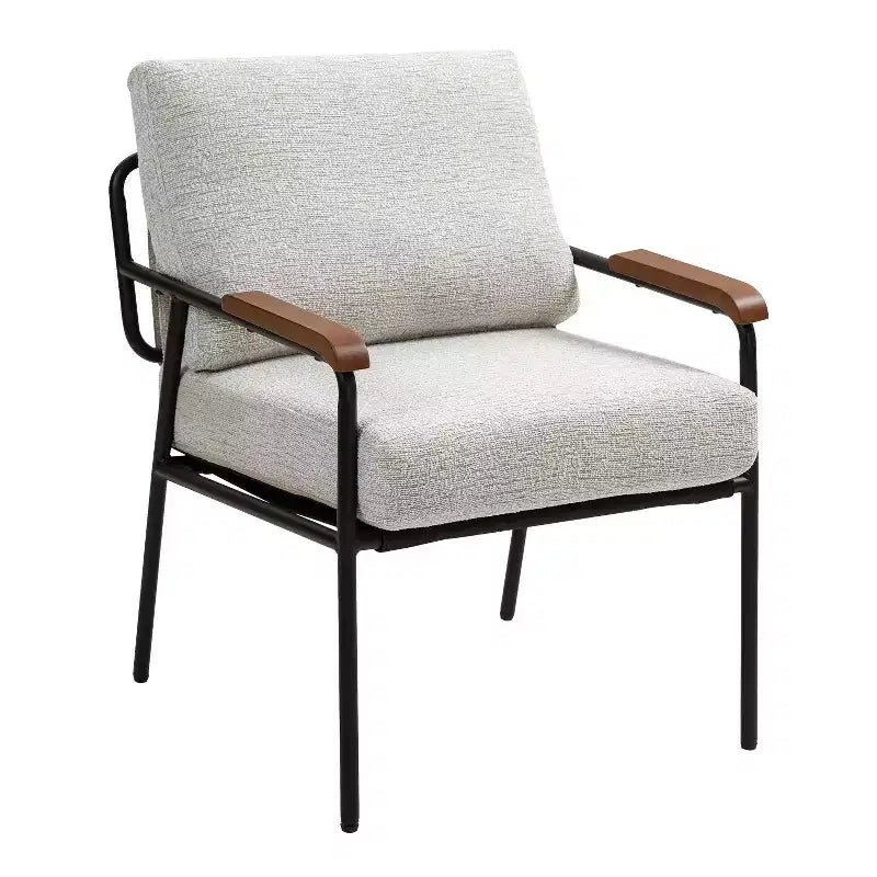 23 Poltrone moderne con braccioli in legno naturale Poltrona da lettura imbottita con struttura in metallo nero Poltrona lounge per soggiorno, camera da letto