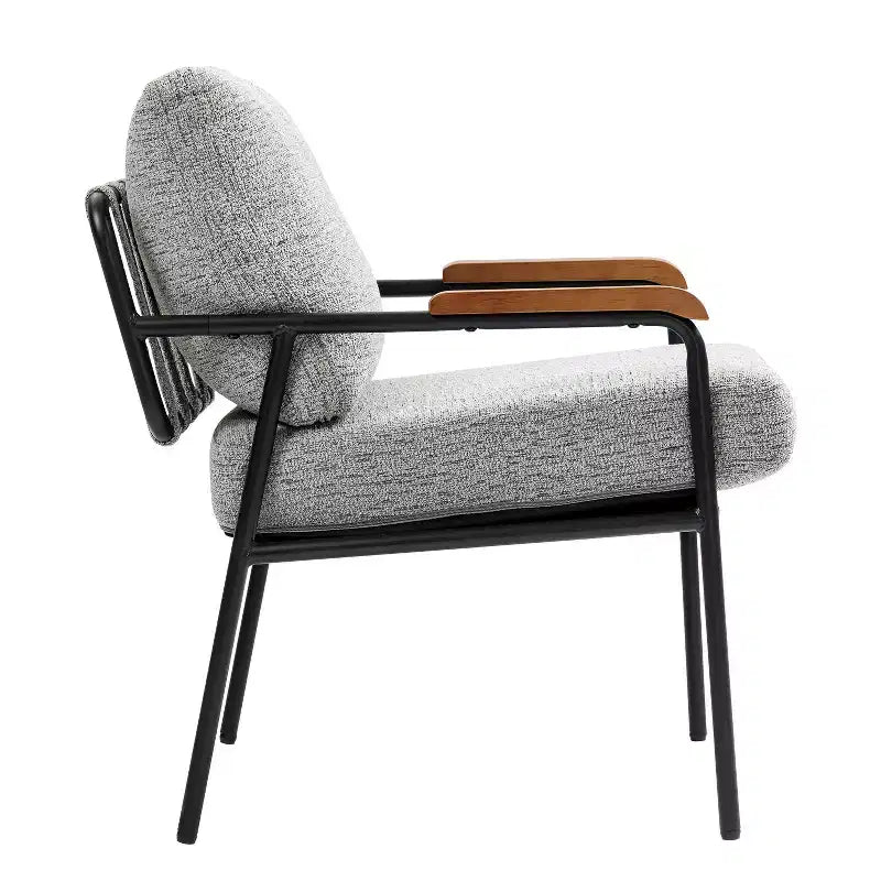 23 Poltrone moderne con braccioli in legno naturale Poltrona da lettura imbottita con struttura in metallo nero Poltrona lounge per soggiorno, camera da letto