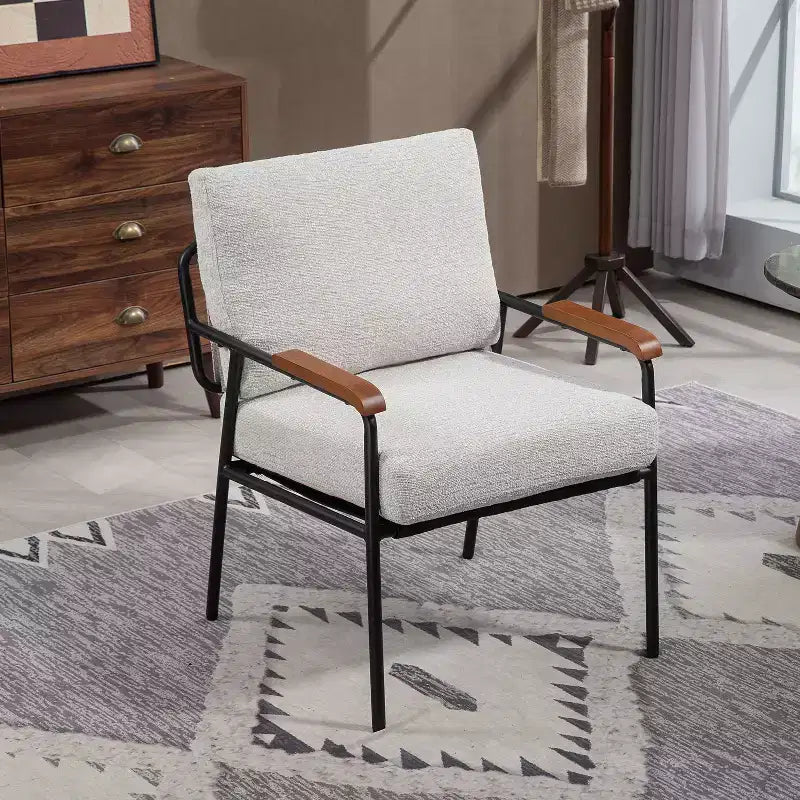 23 Poltrone moderne con braccioli in legno naturale Poltrona da lettura imbottita con struttura in metallo nero Poltrona lounge per soggiorno, camera da letto