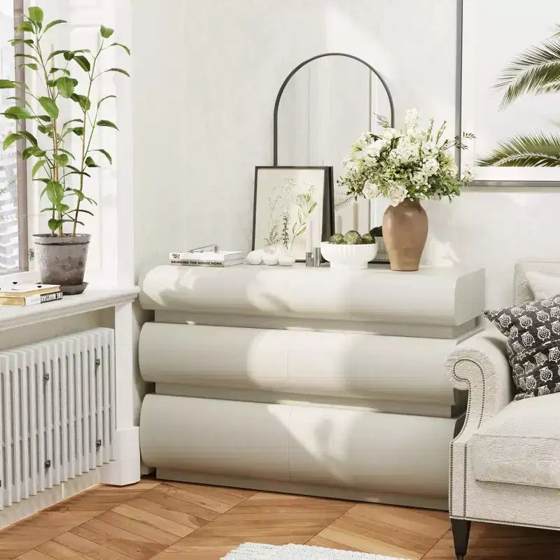 JVNOXK 43-inch 6-Drawer Bedroom Dresser, Handle-Free, Modern Style, Ample Storage Space, Suitable for Bedrooms and Living Rooms, White