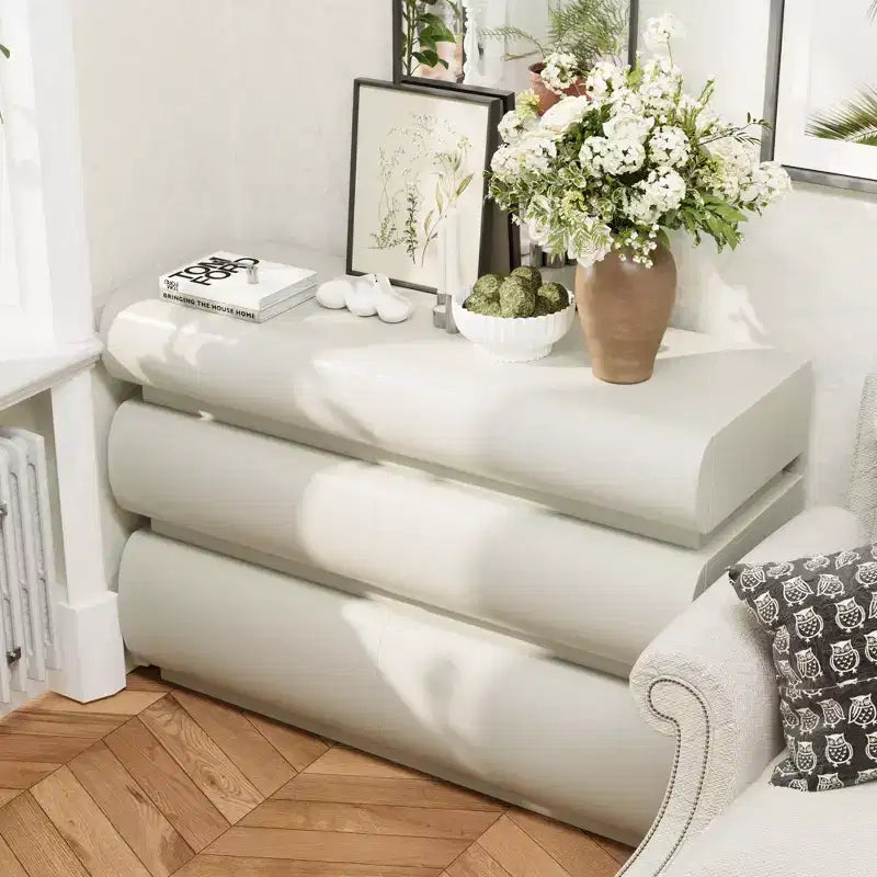 Comò a 6 cassetti da 43 pollici, senza maniglie, stile moderno, ampio spazio di archiviazione, adatto per camere da letto e soggiorni, bianco
