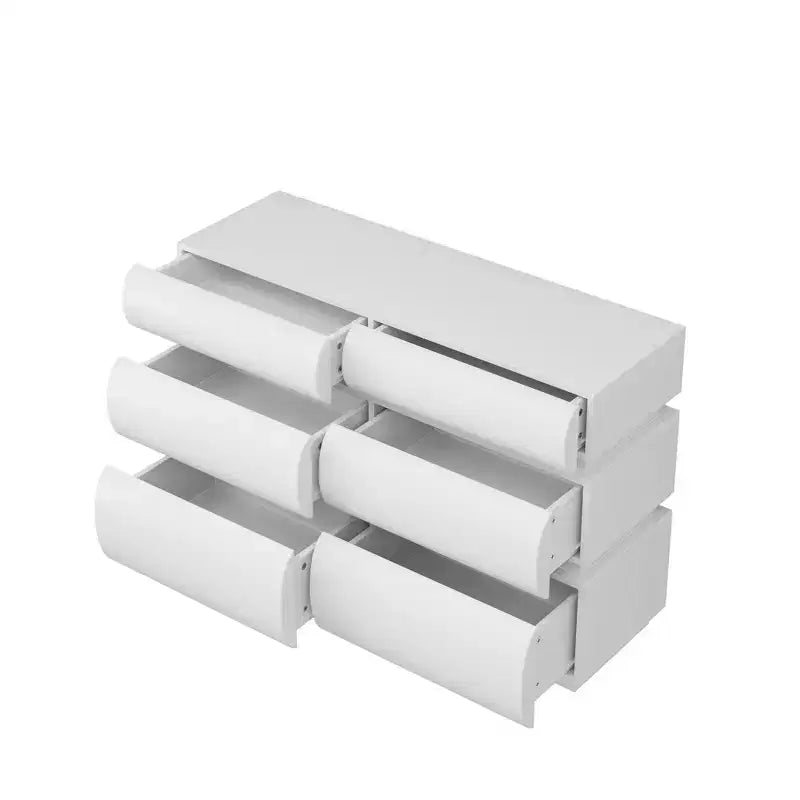 Comò a 6 cassetti da 43 pollici, senza maniglie, stile moderno, ampio spazio di archiviazione, adatto per camere da letto e soggiorni, bianco