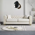 86 Luxury Modern Tufted Chesterfield Sofa, 3-Seater Couch with Rolled Arms and Gold Trim for Living Room, Bedroom, or Apartment-Panipeachy