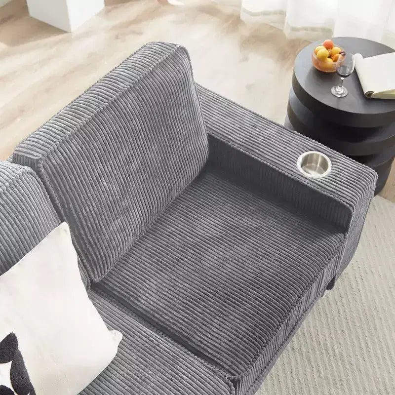 Divano moderno in velluto a coste da 83,86 pollici, divano a 3 posti con 2 portabicchieri per soggiorno, camera da letto, ufficio, appartamento, grigio