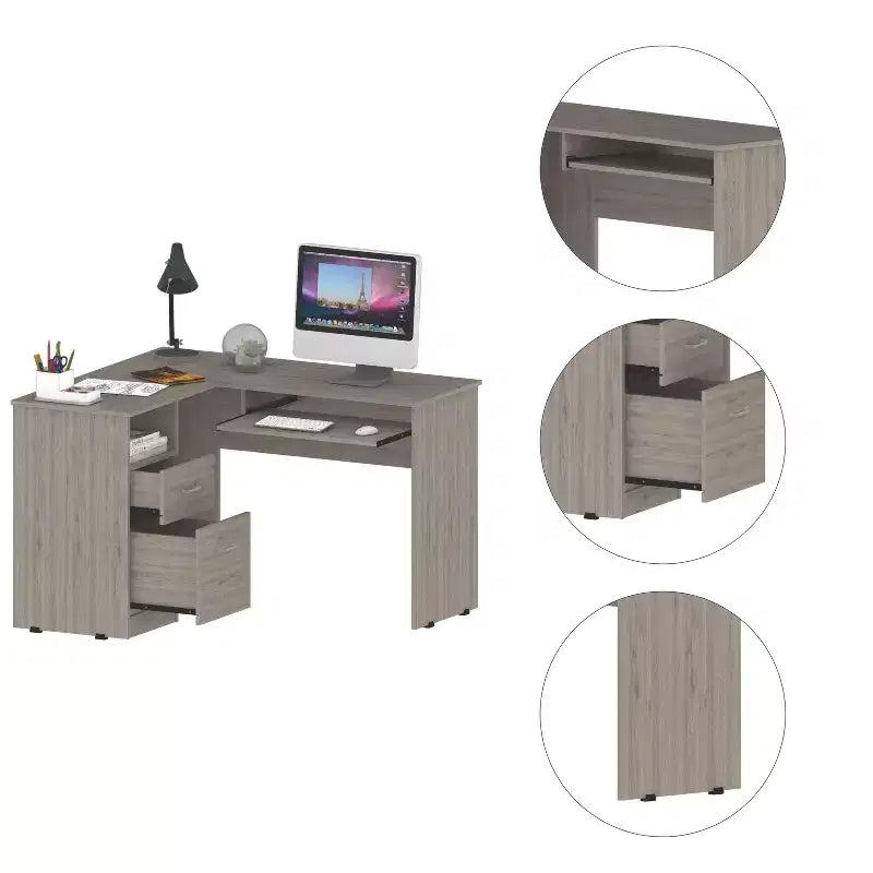 Scrivania angolare a L, Scrivania per computer con due cassetti e vano per CPU, Ripiano per tastiera, Ripiano aperto, Scrivania da scrittura per ufficio, camera da letto