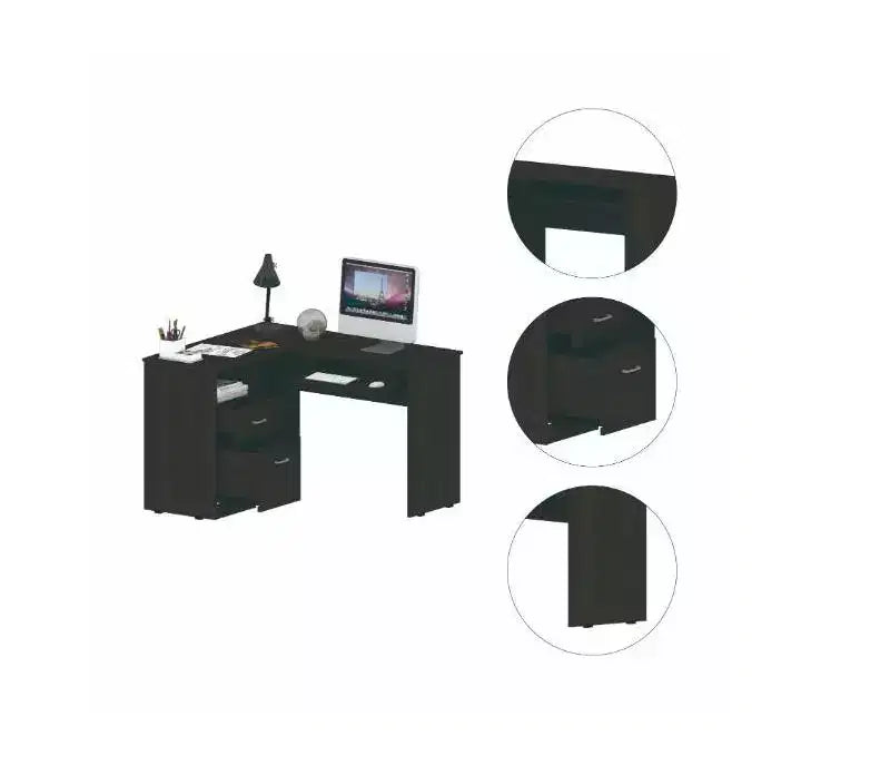 Scrivania angolare a L, Scrivania per computer con due cassetti e vano per CPU, Ripiano per tastiera, Ripiano aperto, Scrivania da scrittura per ufficio, camera da letto