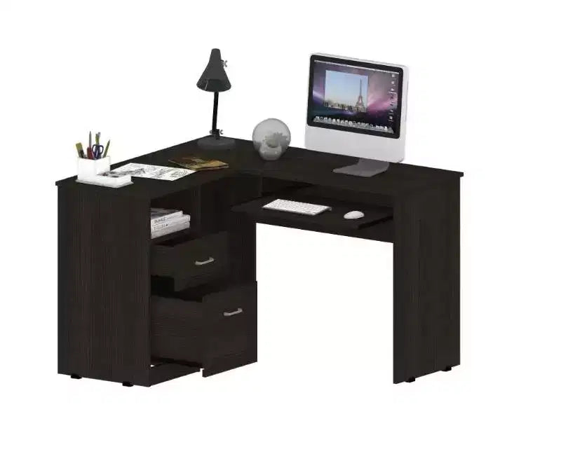 Scrivania angolare a L, Scrivania per computer con due cassetti e vano per CPU, Ripiano per tastiera, Ripiano aperto, Scrivania da scrittura per ufficio, camera da letto
