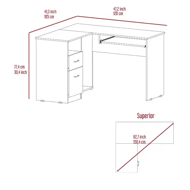 Scrivania angolare a L, Scrivania per computer con due cassetti e vano per CPU, Ripiano per tastiera, Ripiano aperto, Scrivania da scrittura per ufficio, camera da letto
