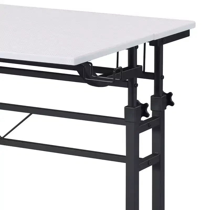 Scrivania da Scrittura su Ruote, Scrivania da Studio con Piano Regolabile in Altezza, Scaffale Mobile, Ruote Bloccabili, Portabicchieri, Supporto per Cuffie, Scrivania per Ufficio