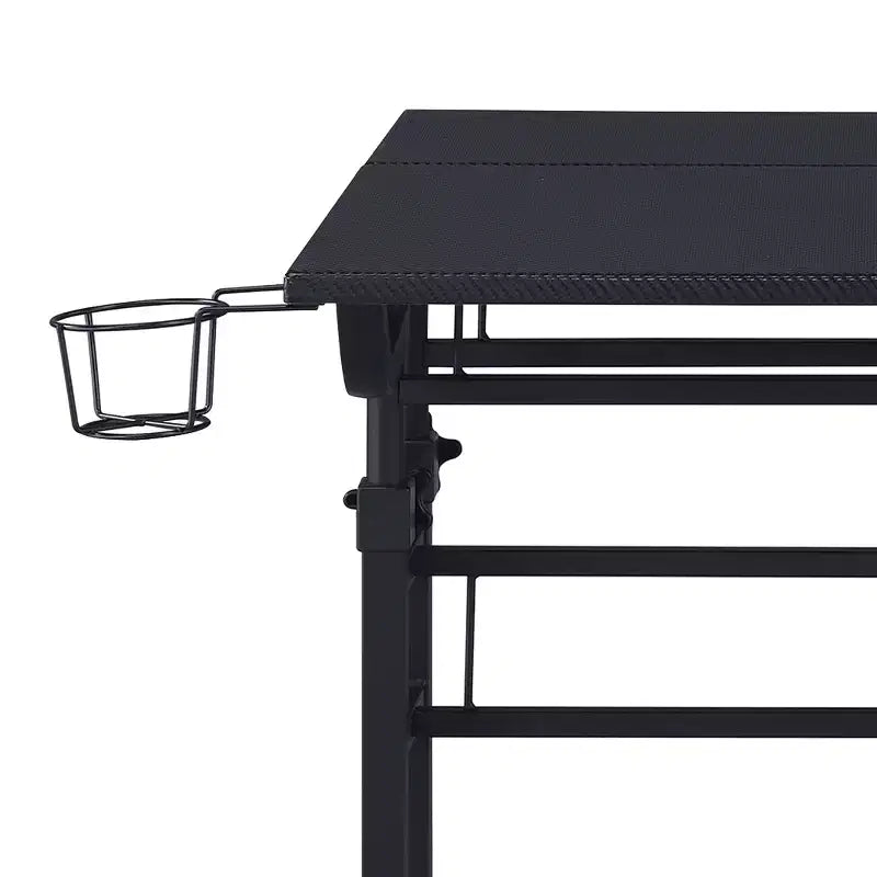 Scrivania da Scrittura su Ruote, Scrivania da Studio con Piano Regolabile in Altezza, Scaffale Mobile, Ruote Bloccabili, Portabicchieri, Supporto per Cuffie, Scrivania per Ufficio