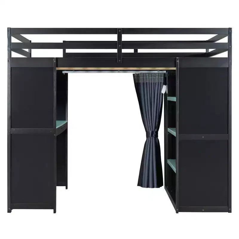 Letto a Soppalco da Gioco Full Size con Scrivania e Luci RGB, Struttura Letto a Soppalco in Legno Full con Armadio, Mensole e Tende Oscuranti