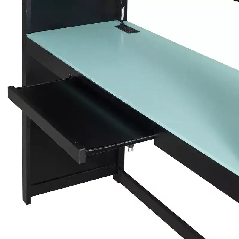 Letto a Soppalco da Gioco Full Size con Scrivania e Luci RGB, Struttura Letto a Soppalco in Legno Full con Armadio, Mensole e Tende Oscuranti