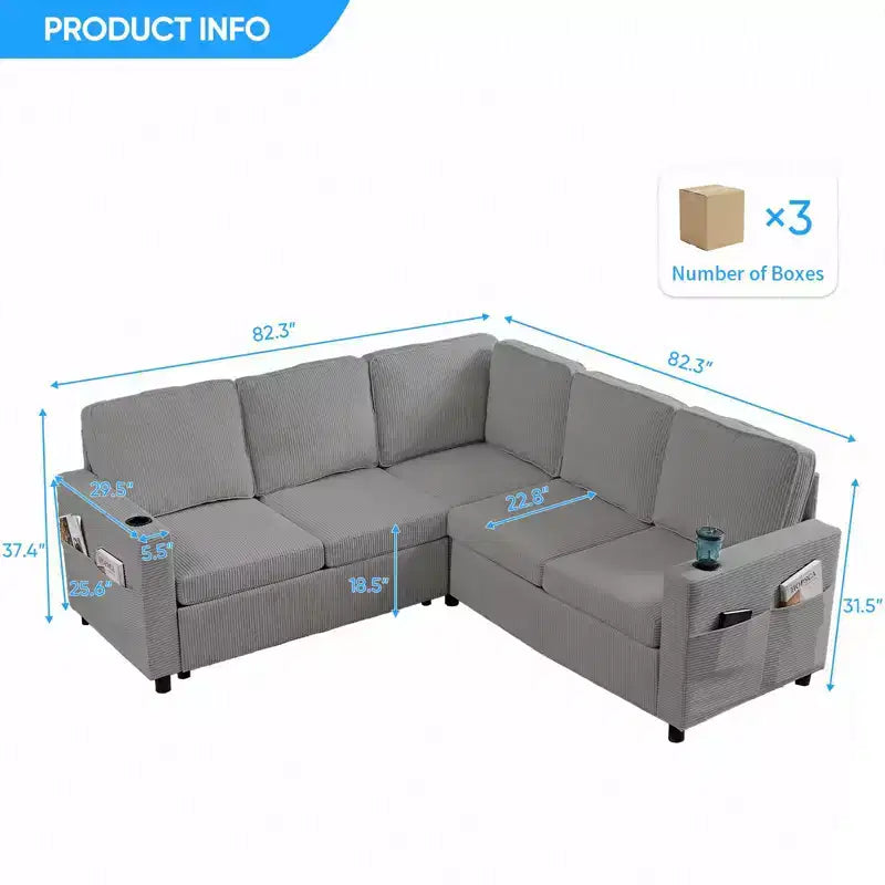 Divano componibile trasformabile Mjkone con letto estraibile, divano letto componibile a L a 5 posti con vano contenitore
