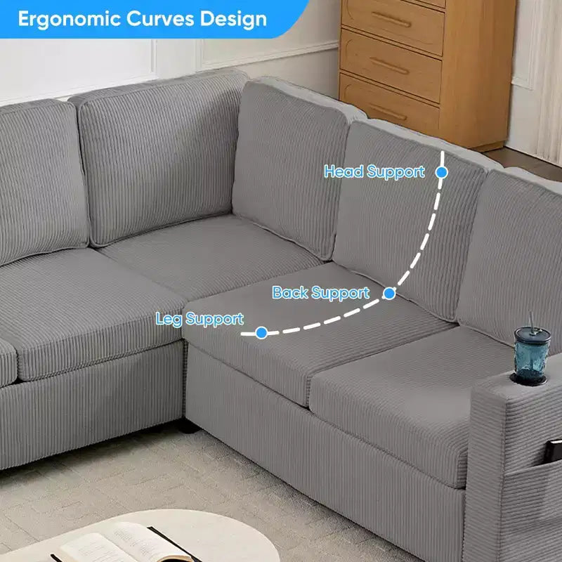 Divano componibile trasformabile Mjkone con letto estraibile, divano letto componibile a L a 5 posti con vano contenitore