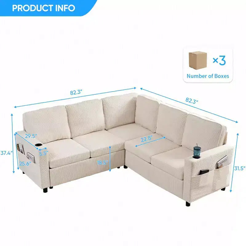 Divano componibile trasformabile Mjkone con letto estraibile, divano letto componibile a L a 5 posti con vano contenitore