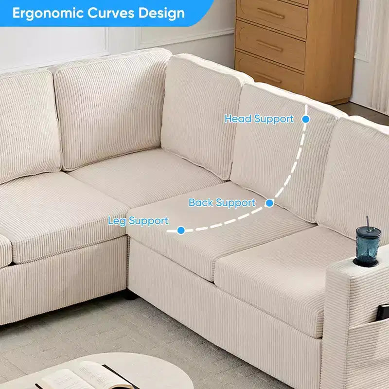 Divano componibile trasformabile Mjkone con letto estraibile, divano letto componibile a L a 5 posti con vano contenitore