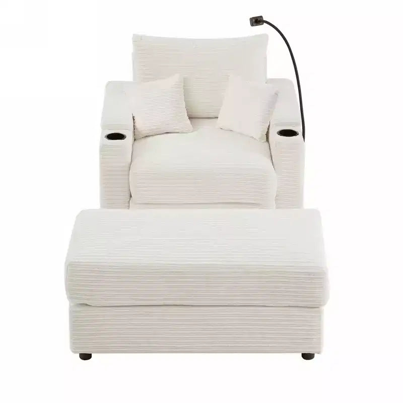 41.7 Divano singolo moderno con pouf contenitore, due porte e supporto per soggiorno beige
