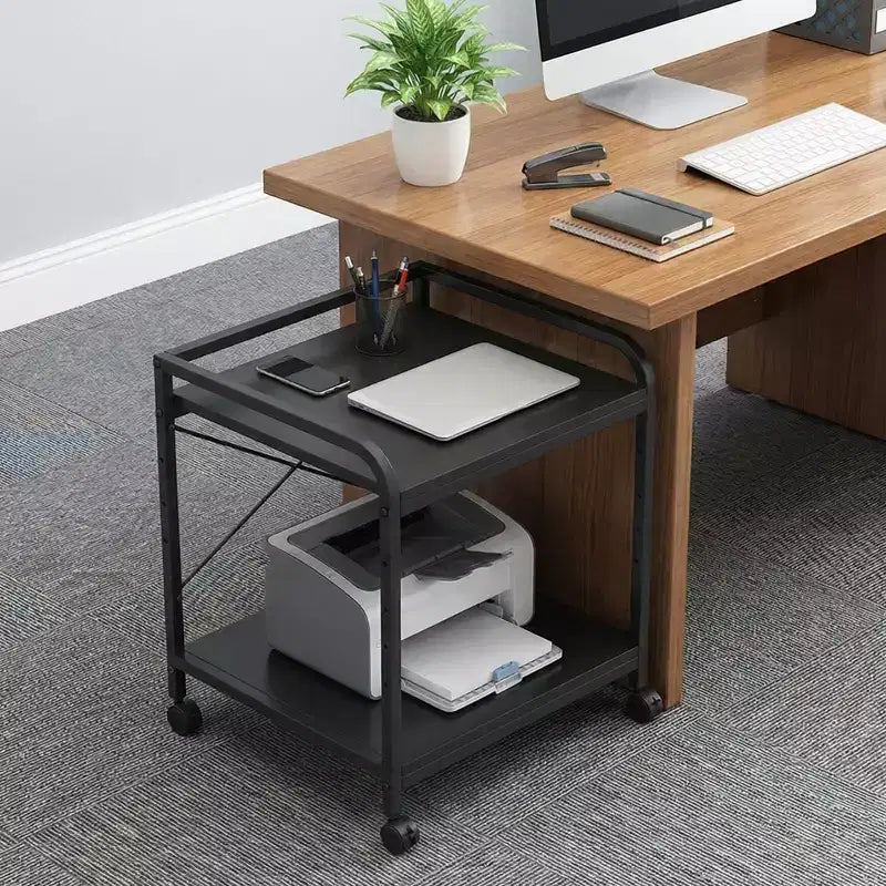 Supporto per stampante sotto scrivania, supporto per stampante a 2 livelli con ripiano portaoggetti regolabile in altezza, carrello per stampante profondo e grande da 20" con ruote per l'home office