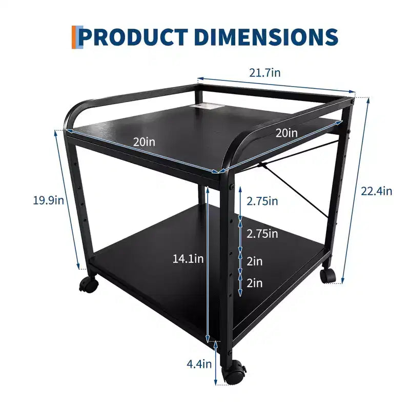 Supporto per stampante sotto scrivania, supporto per stampante a 2 livelli con ripiano portaoggetti regolabile in altezza, carrello per stampante profondo e grande da 20" con ruote per l'home office