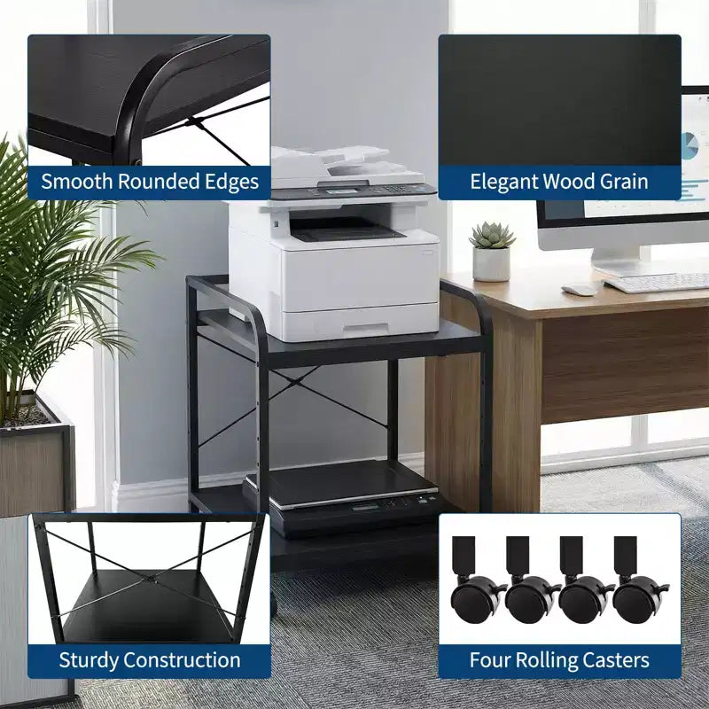 Supporto per stampante sotto scrivania, supporto per stampante a 2 livelli con ripiano portaoggetti regolabile in altezza, carrello per stampante profondo e grande da 20" con ruote per l'home office