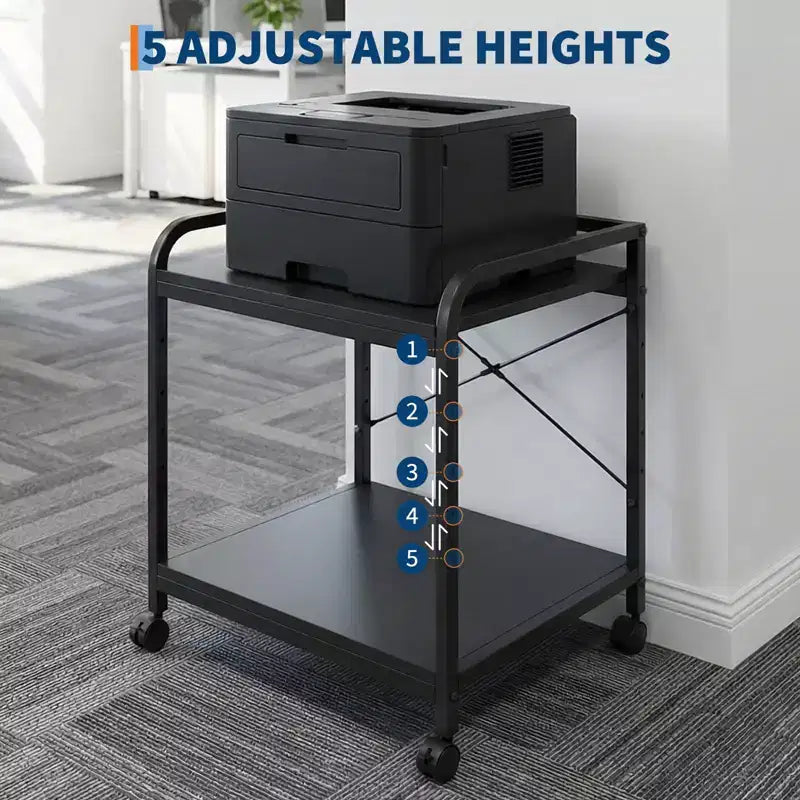 Supporto per stampante sotto scrivania, supporto per stampante a 2 livelli con ripiano portaoggetti regolabile in altezza, carrello per stampante profondo e grande da 20" con ruote per l'home office