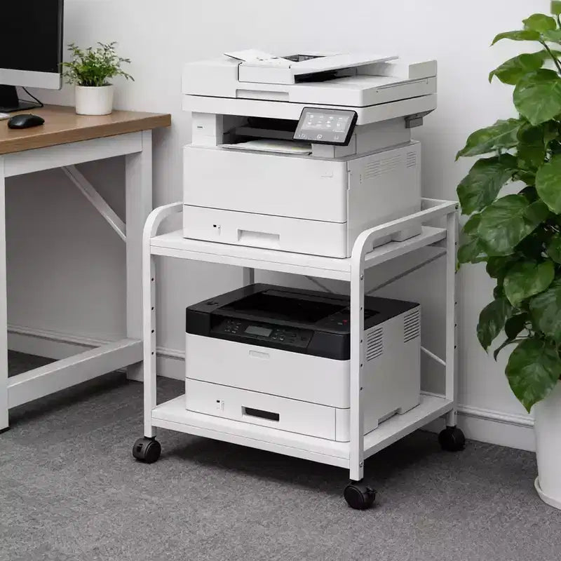 Supporto per stampante sotto scrivania, supporto per stampante a 2 livelli con ripiano portaoggetti regolabile in altezza, carrello per stampante profondo e grande da 20" con ruote per l'home office
