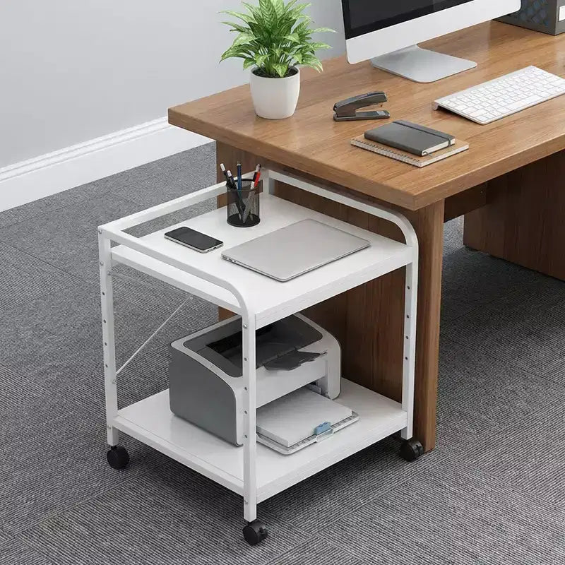 Supporto per stampante sotto scrivania, supporto per stampante a 2 livelli con ripiano portaoggetti regolabile in altezza, carrello per stampante profondo e grande da 20" con ruote per l'home office