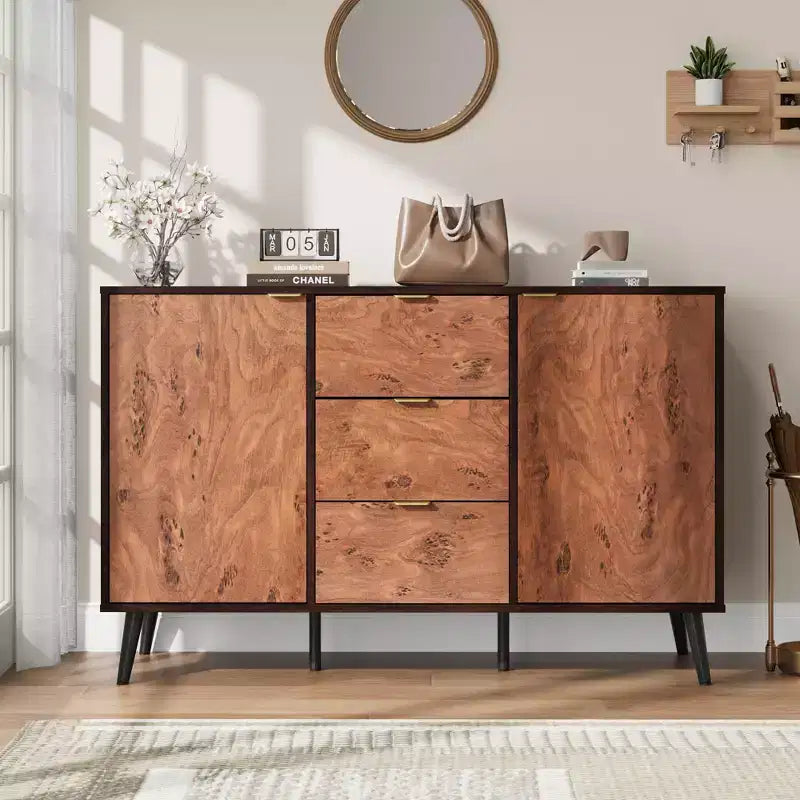 51,2 Mobile credenza a buffet in noce con cassetti - Credenza Mid-Century per sala da pranzo e ingresso