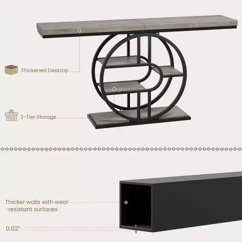 Consolle da ingresso industriale da 140 cm con 5 ripiani - Tavolo consolle con struttura in metallo a O per corridoio e soggiorno