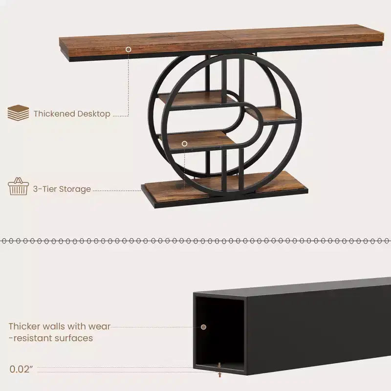 Consolle da ingresso industriale da 140 cm con 5 ripiani - Tavolo consolle con struttura in metallo a O per corridoio e soggiorno