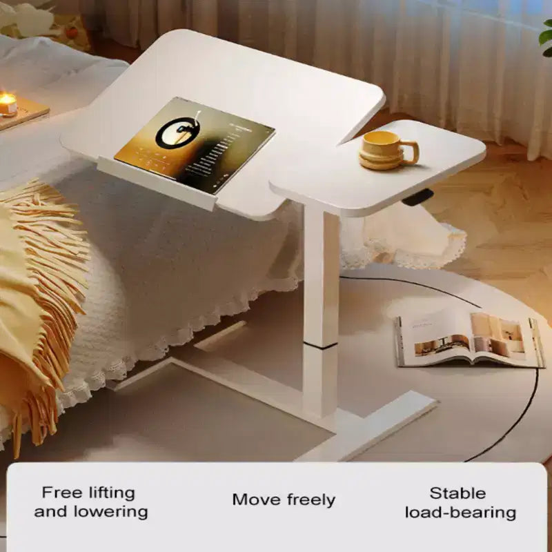 NAYSAYE Tavolino Comodino per Letto da Lavoro Scrivania su Ruote Supporto Laptop Regolabile in Altezza per Letto Divano, Bianco, 31,5*15,7*40