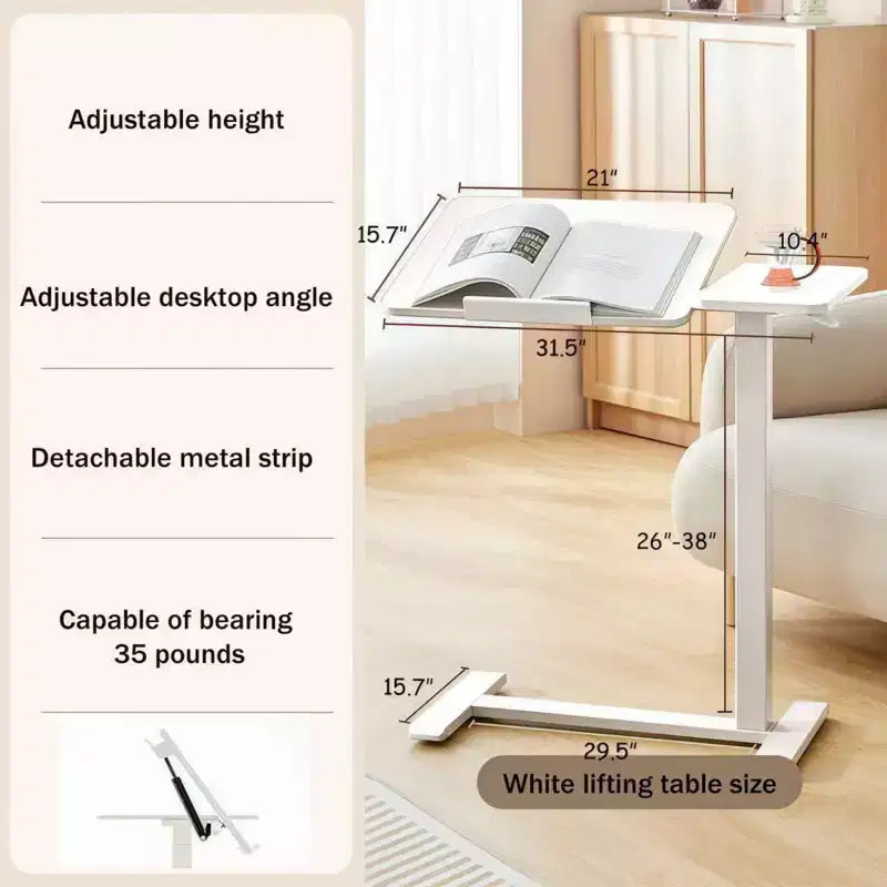 NAYSAYE Tavolino Comodino per Letto da Lavoro Scrivania su Ruote Supporto Laptop Regolabile in Altezza per Letto Divano, Bianco, 31,5*15,7*40