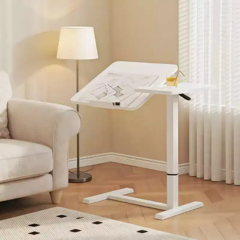 NAYSAYE Tavolino Comodino per Letto da Lavoro Scrivania su Ruote Supporto Laptop Regolabile in Altezza per Letto Divano, Bianco, 31,5*15,7*40
