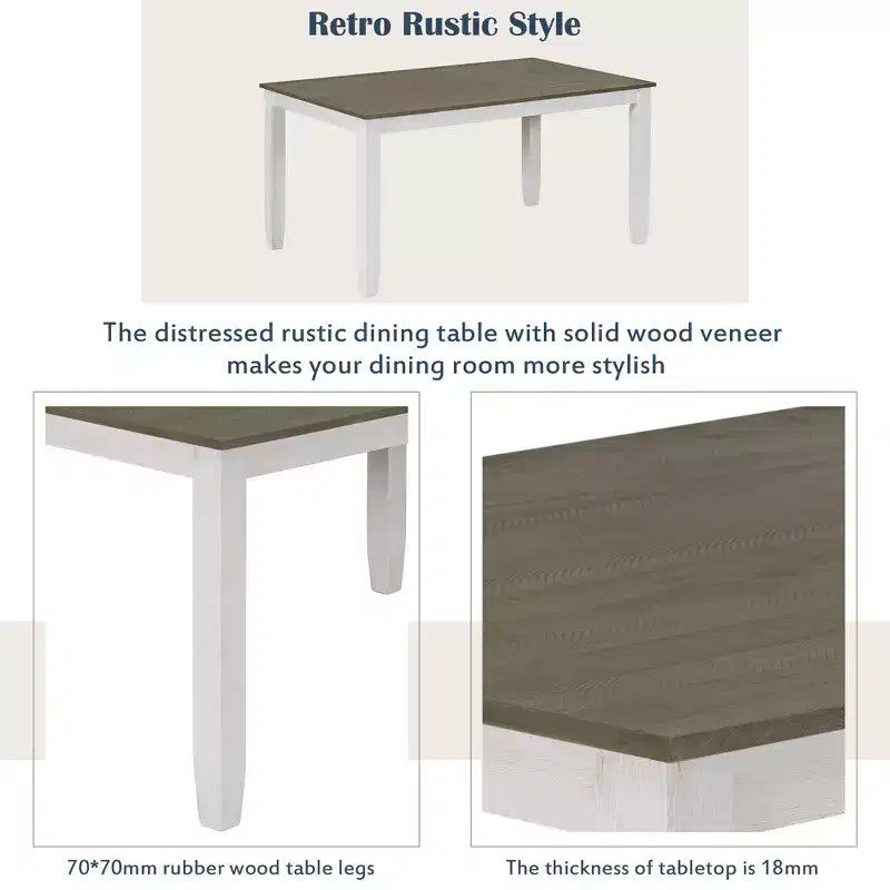 Set da pranzo in legno da 6 pezzi per 6 persone, tavolo da pranzo rettangolare con 4 sedie imbottite e panca