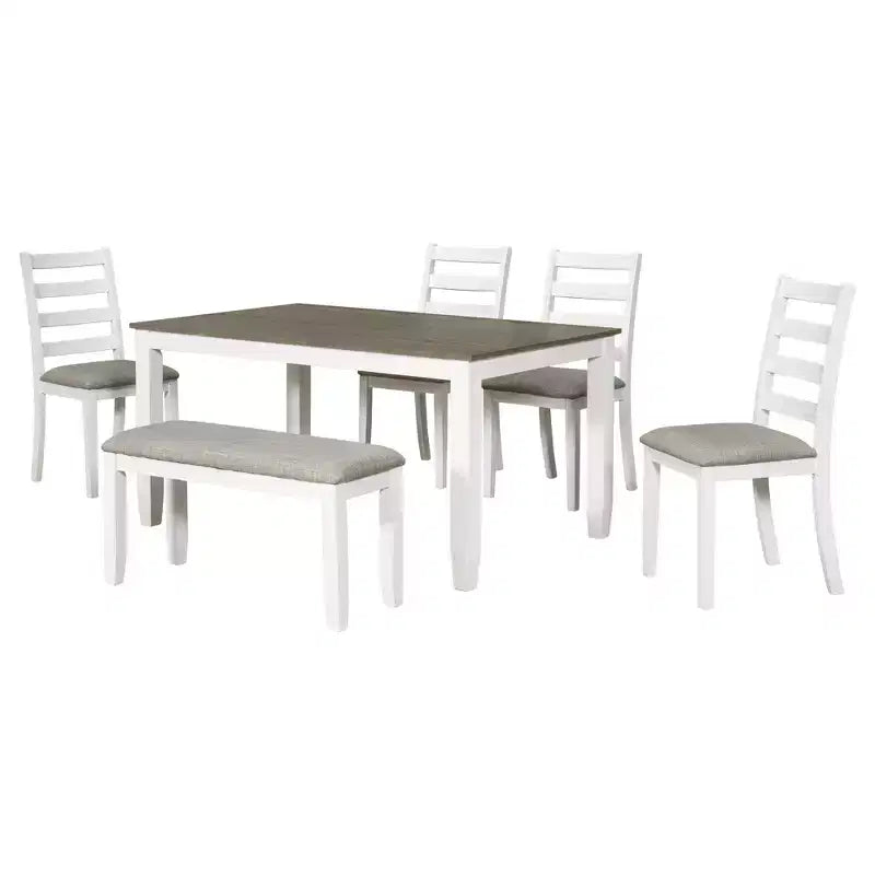 Set da pranzo in legno da 6 pezzi per 6 persone, tavolo da pranzo rettangolare con 4 sedie imbottite e panca